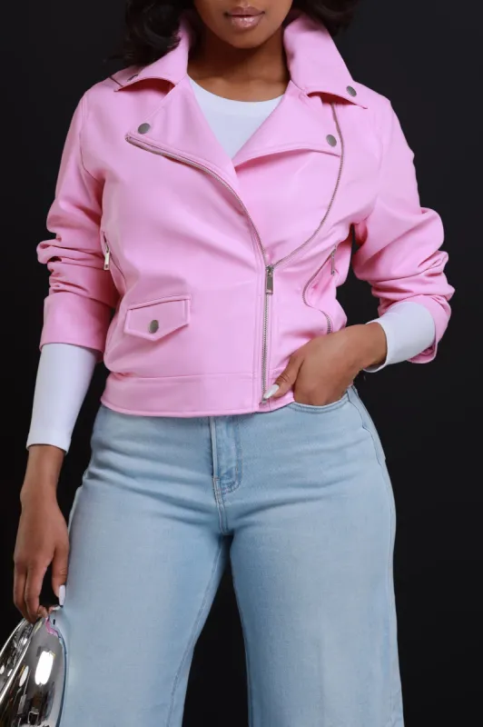 It's A Mood Faux Leather Jacket - Pink sold by Swankaposh