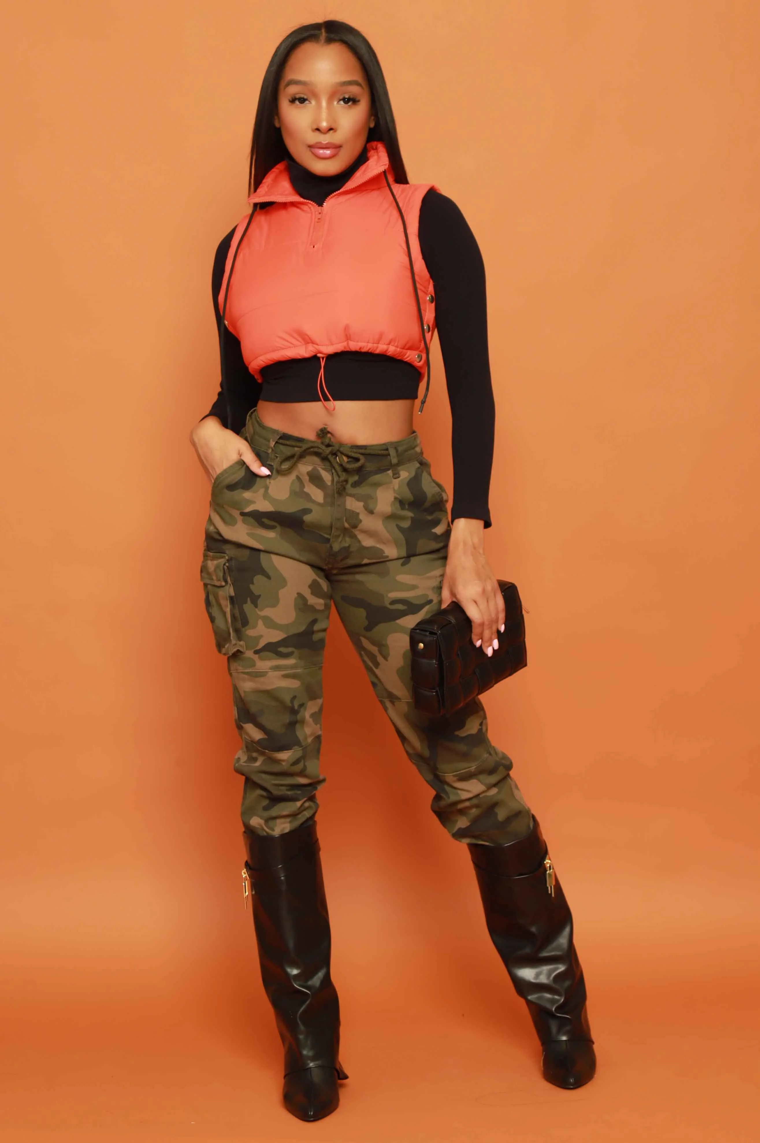 Mark My Words Adjustable Cropped Puffer Vest - Orange sold by Swankaposh product image thumbnail 2