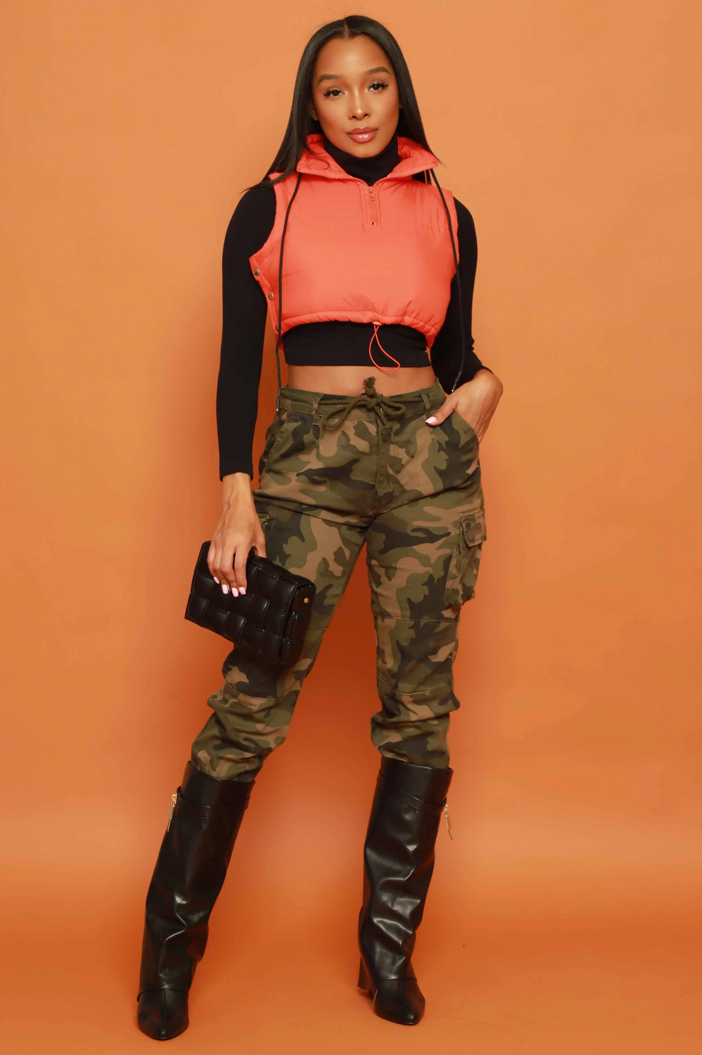 Mark My Words Adjustable Cropped Puffer Vest - Orange sold by Swankaposh product image thumbnail 5