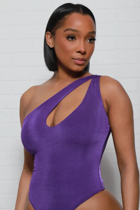 Bold Move One Shoulder Lined Bodysuit - Purple sold by Swankaposh