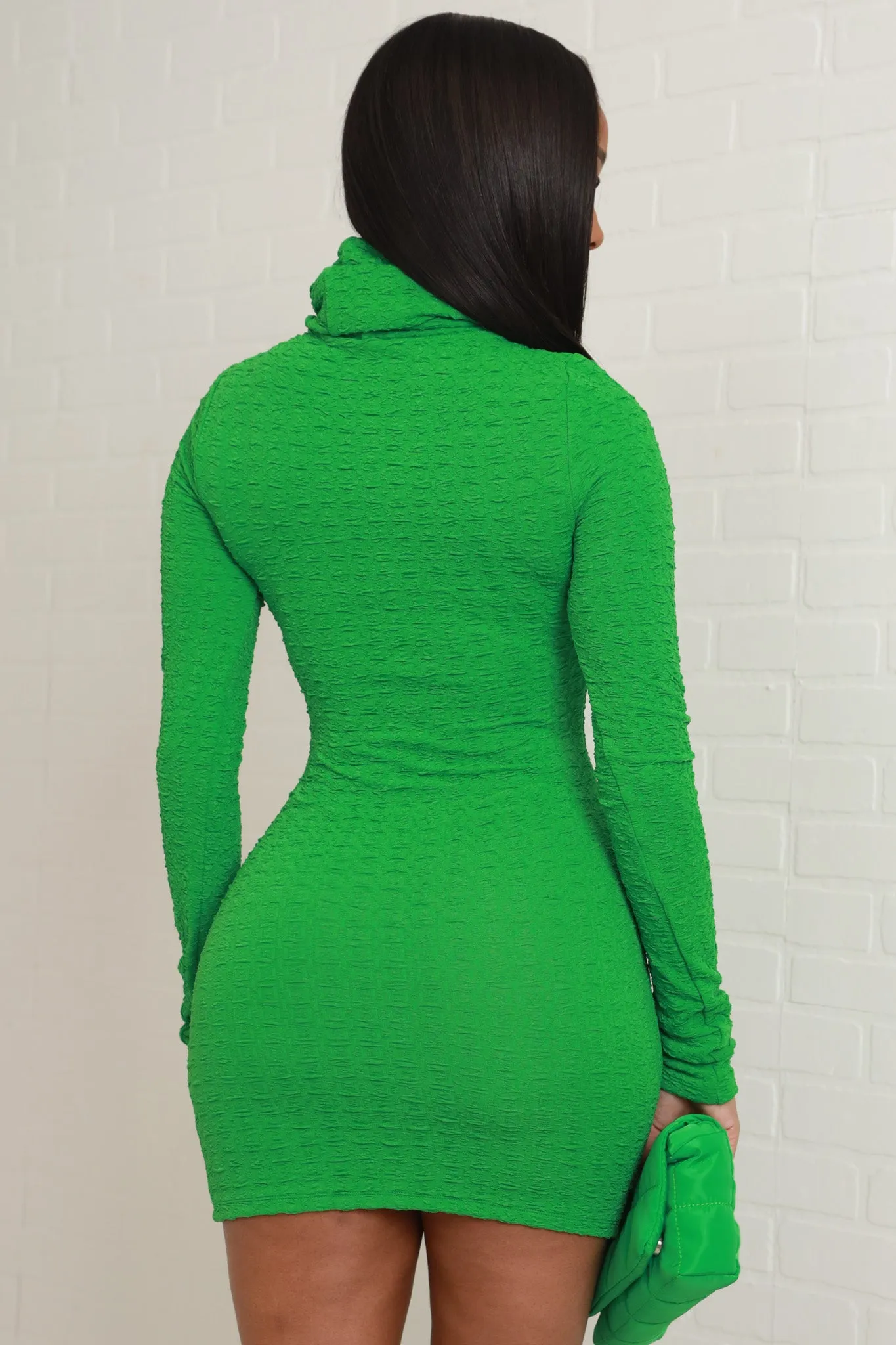 Class Act Textured Turtleneck Mini Dress - Kelly Green sold by Swankaposh product image thumbnail 5