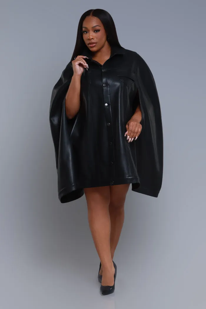 Well Wisher Button Up Faux Leather Poncho - Black sold by Swankaposh product image thumbnail 2
