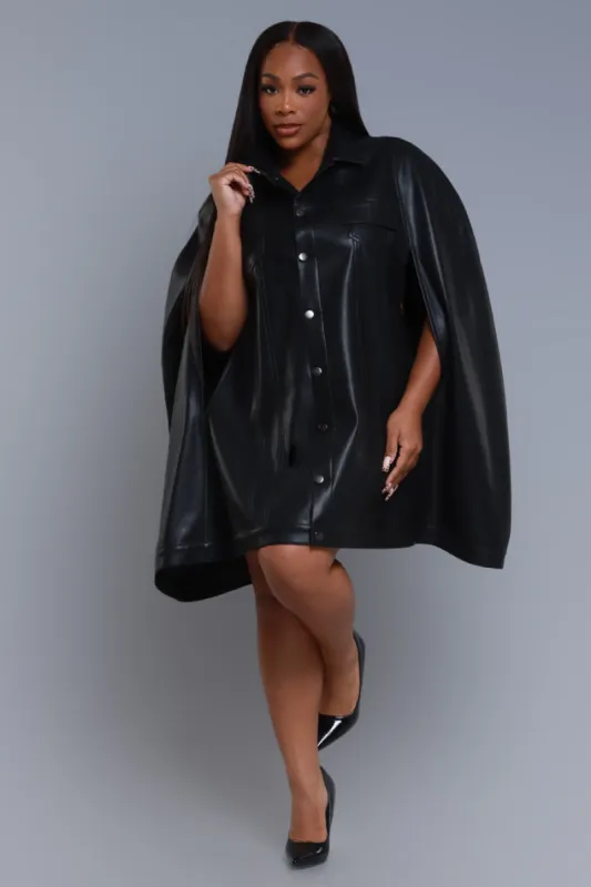 Well Wisher Button Up Faux Leather Poncho - Black sold by Swankaposh