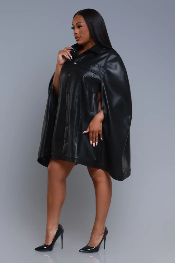 Well Wisher Button Up Faux Leather Poncho - Black sold by Swankaposh product image thumbnail 3