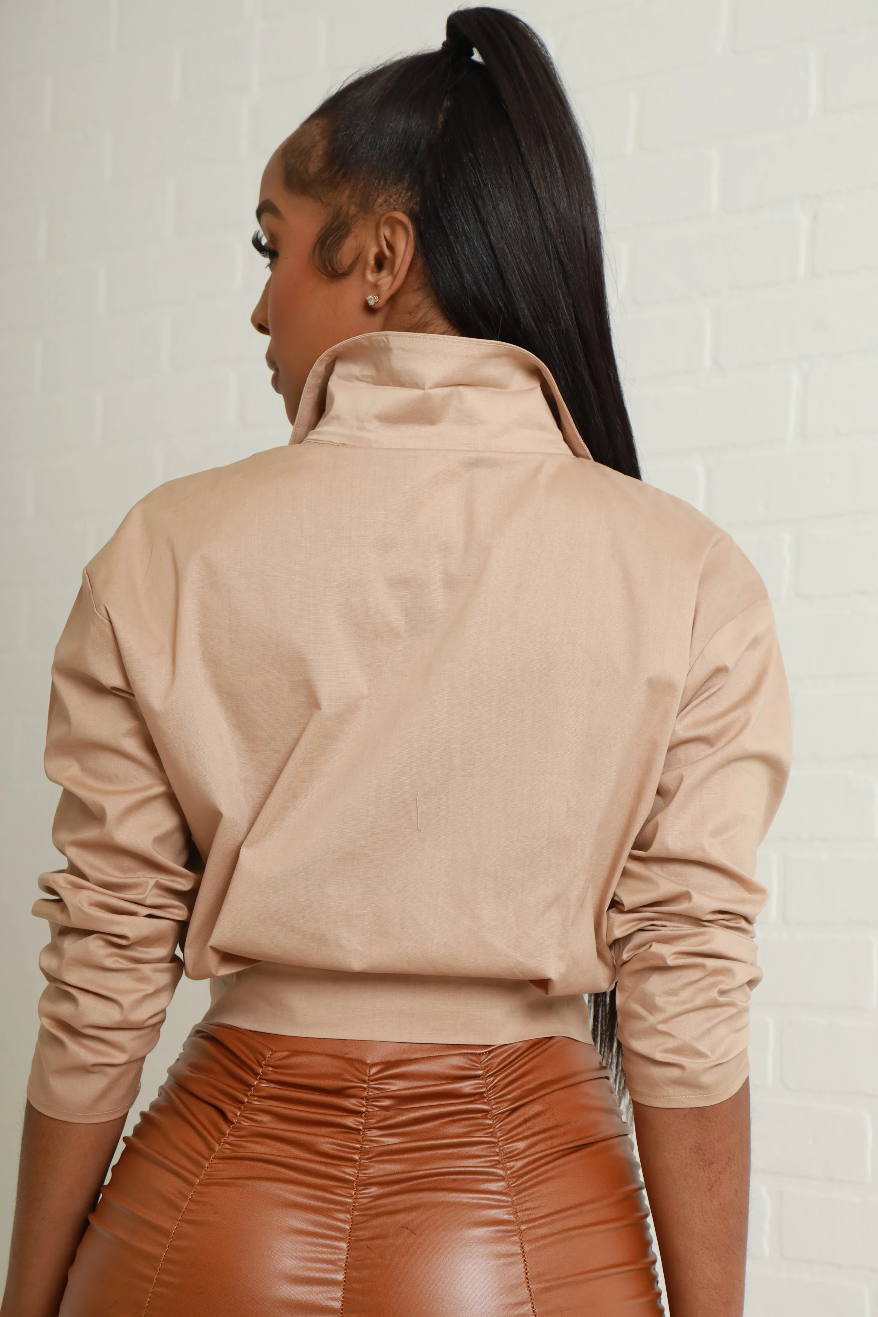 Best You Had Cropped Button Up Top - Taupe sold by Swankaposh product image thumbnail 4