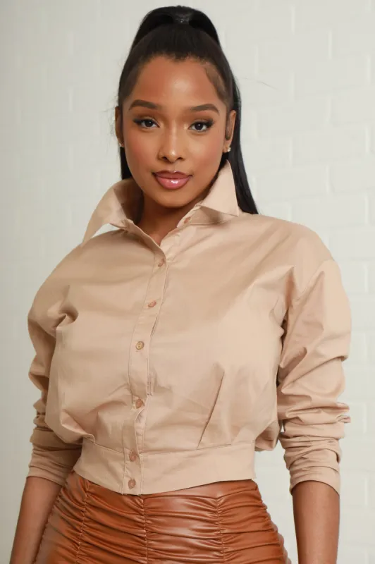 Best You Had Cropped Button Up Top - Taupe sold by Swankaposh