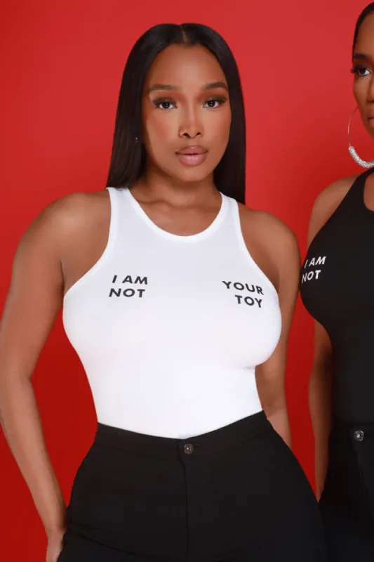 Not A Toy Cropped Graphic Tank Top - White sold by Swankaposh