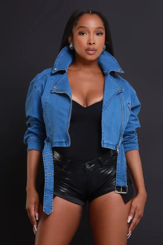 Heartstopper Asymmetrical Cropped Denim Jacket - Dark Wash sold by Swankaposh