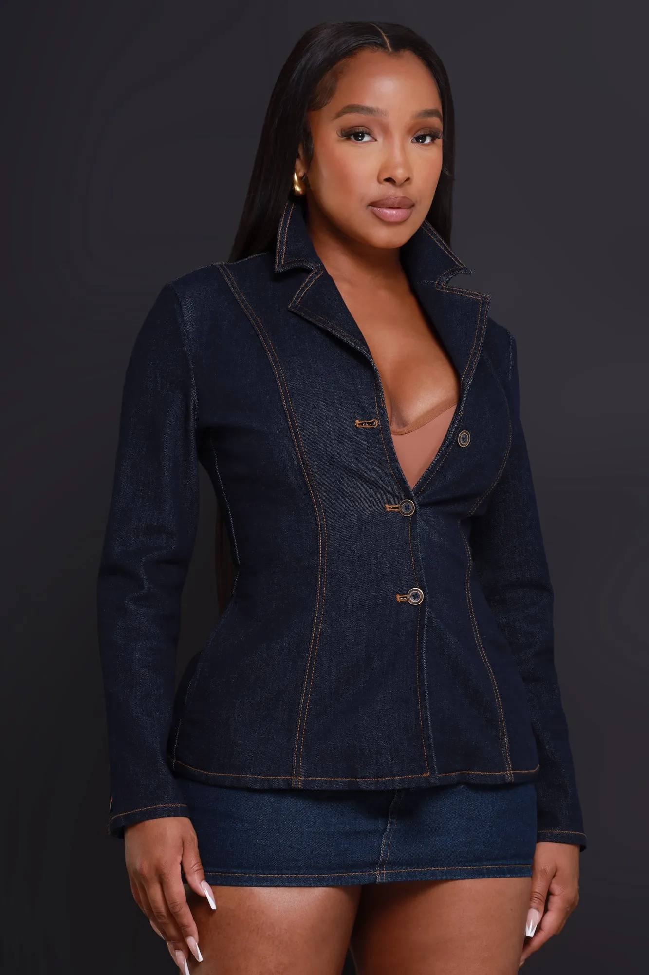 What's Good Long Sleeve Button Up Denim Jacket - Dark Wash sold by Swankaposh product image thumbnail 5