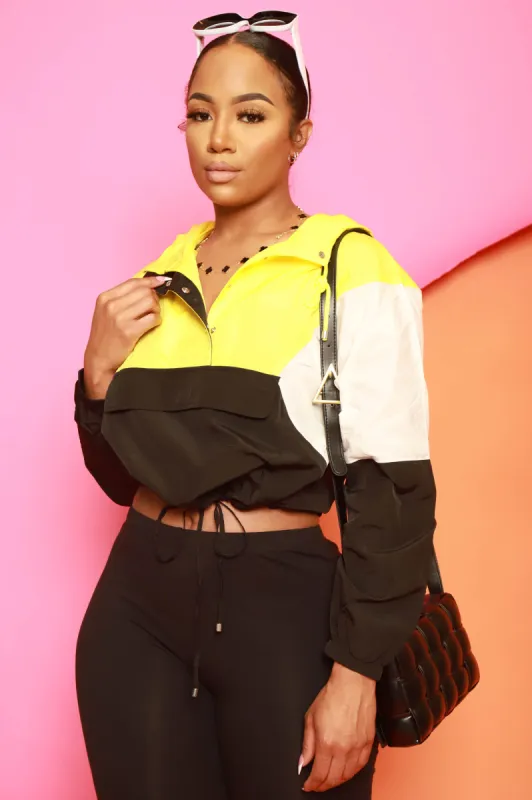 Pull Over Color Block Windbreaker - Black/Yellow sold by Swankaposh