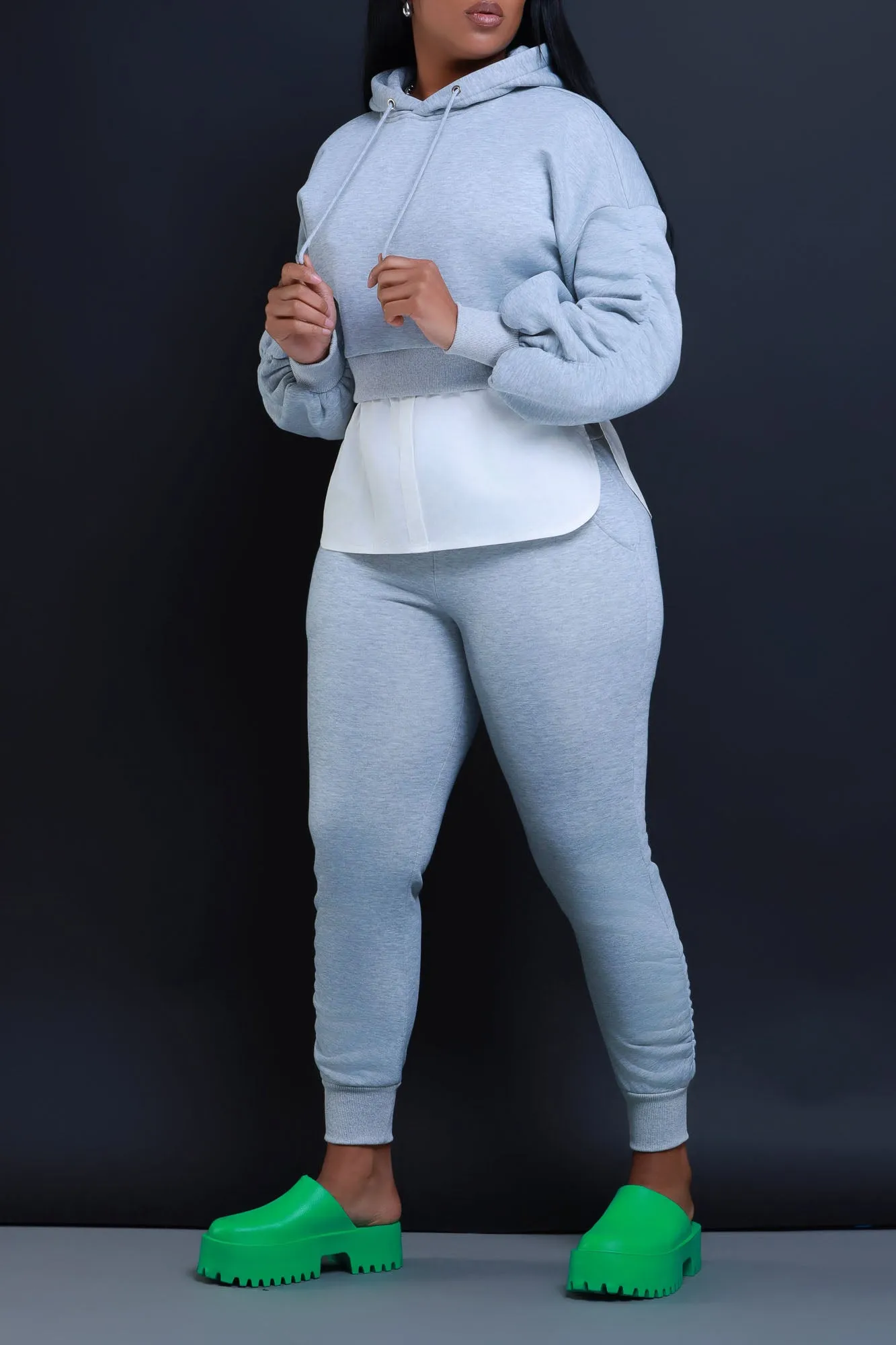 Excuse The Mess Layered Hooded Lounge Set - Heather Grey sold by Swankaposh product image thumbnail 2