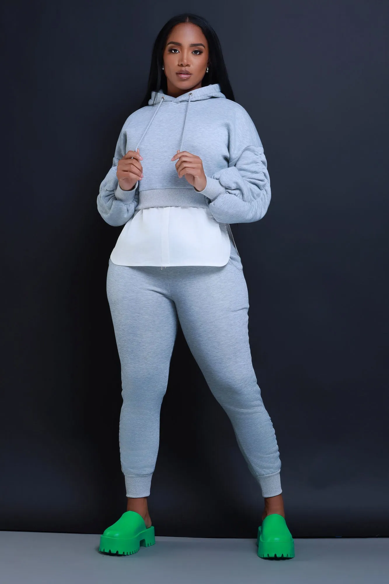 Excuse The Mess Layered Hooded Lounge Set - Heather Grey sold by Swankaposh product image thumbnail 4
