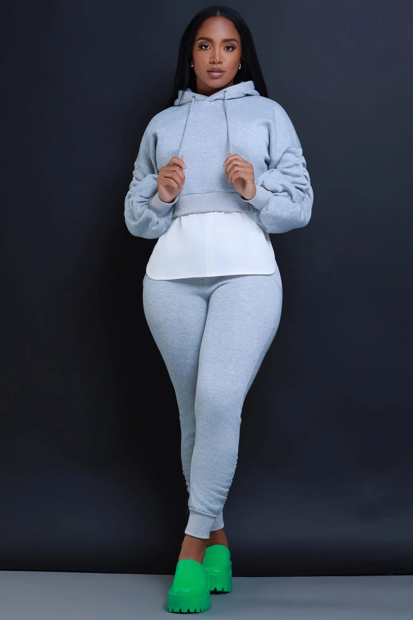 Excuse The Mess Layered Hooded Lounge Set - Heather Grey sold by Swankaposh