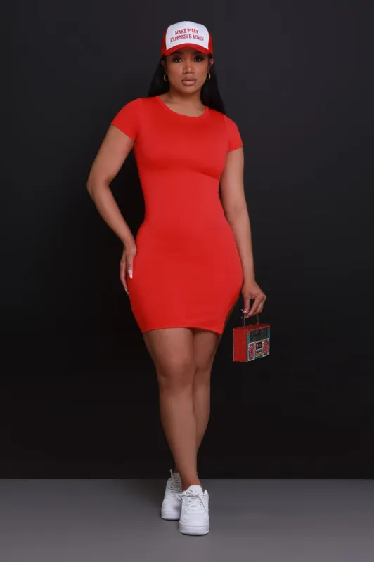 Stick To It Short Sleeve Mini Dress - Red sold by Swankaposh