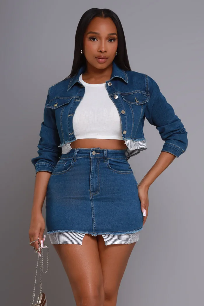 Sound Off Rhinestone Fringe Denim Skirt Set -Dark Wash sold by Swankaposh product image thumbnail 2