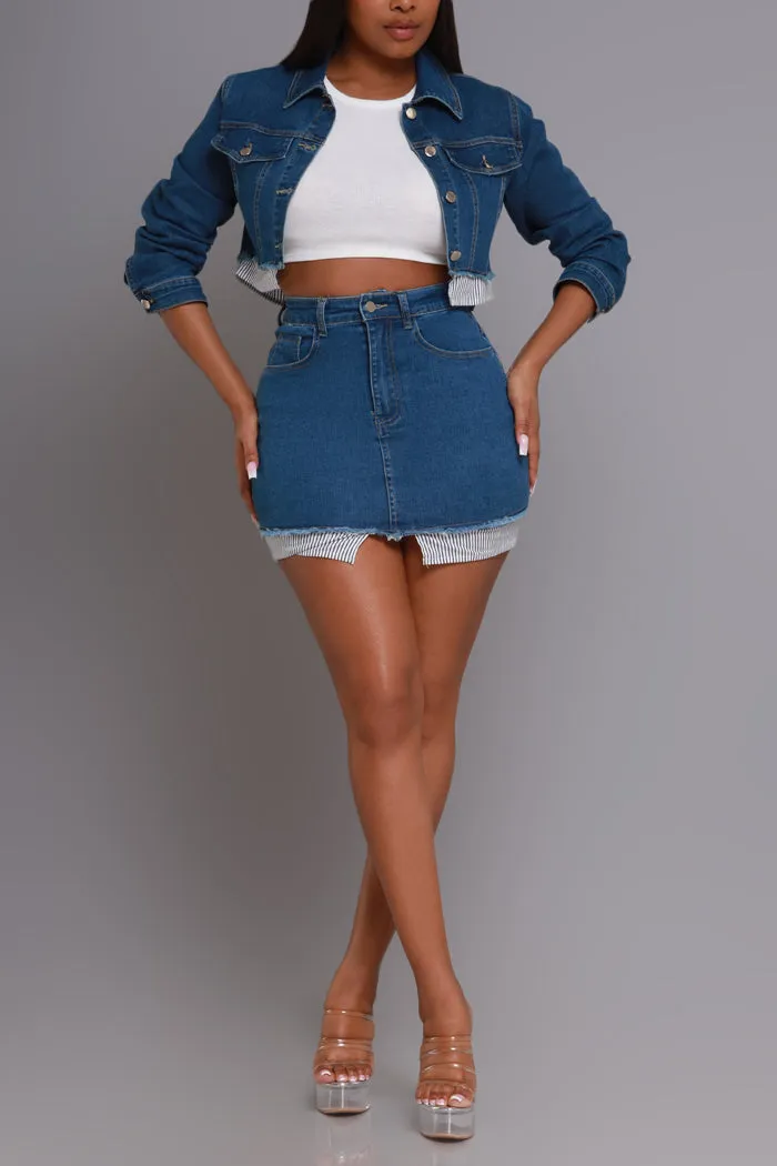 Sound Off Rhinestone Fringe Denim Skirt Set -Dark Wash sold by Swankaposh product image thumbnail 4