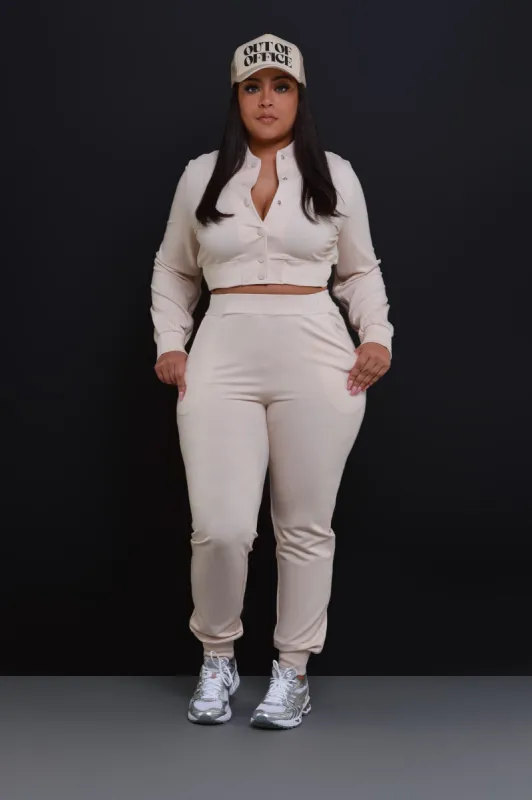 Had Enough Zippered Cropped Jogger Set - Light Brown sold by Swankaposh