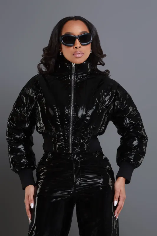 Crash Out Cropped Puffer Coat - Black sold by Swankaposh