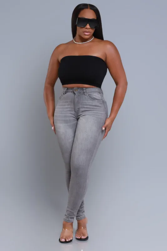 Sorry For You High Rise Fitted Skinny Jeans - Grey sold by Swankaposh