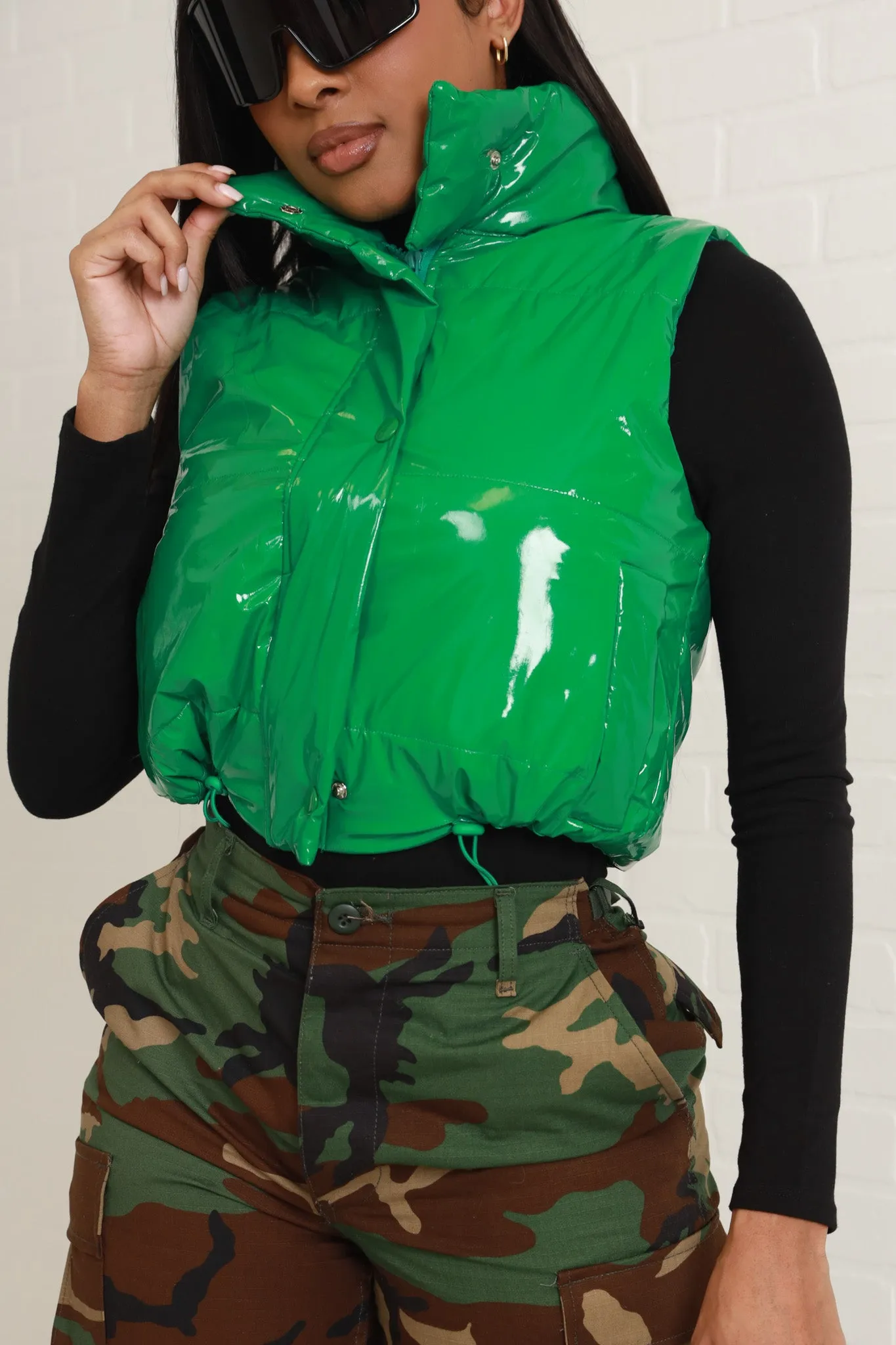 Sour Face Latex Puffer Vest - Green sold by Swankaposh product image thumbnail 2