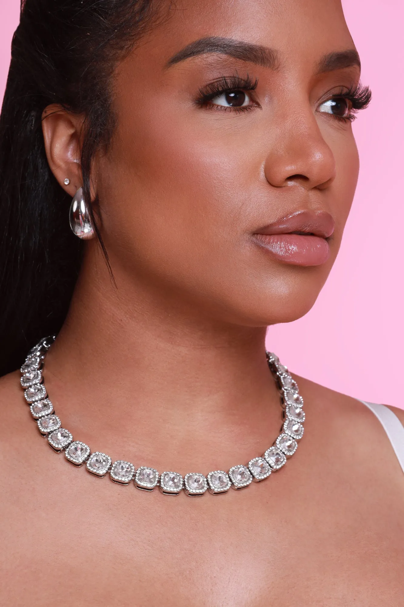 No Love Lost Rhinestone Encrusted Necklace - Silver sold by Swankaposh