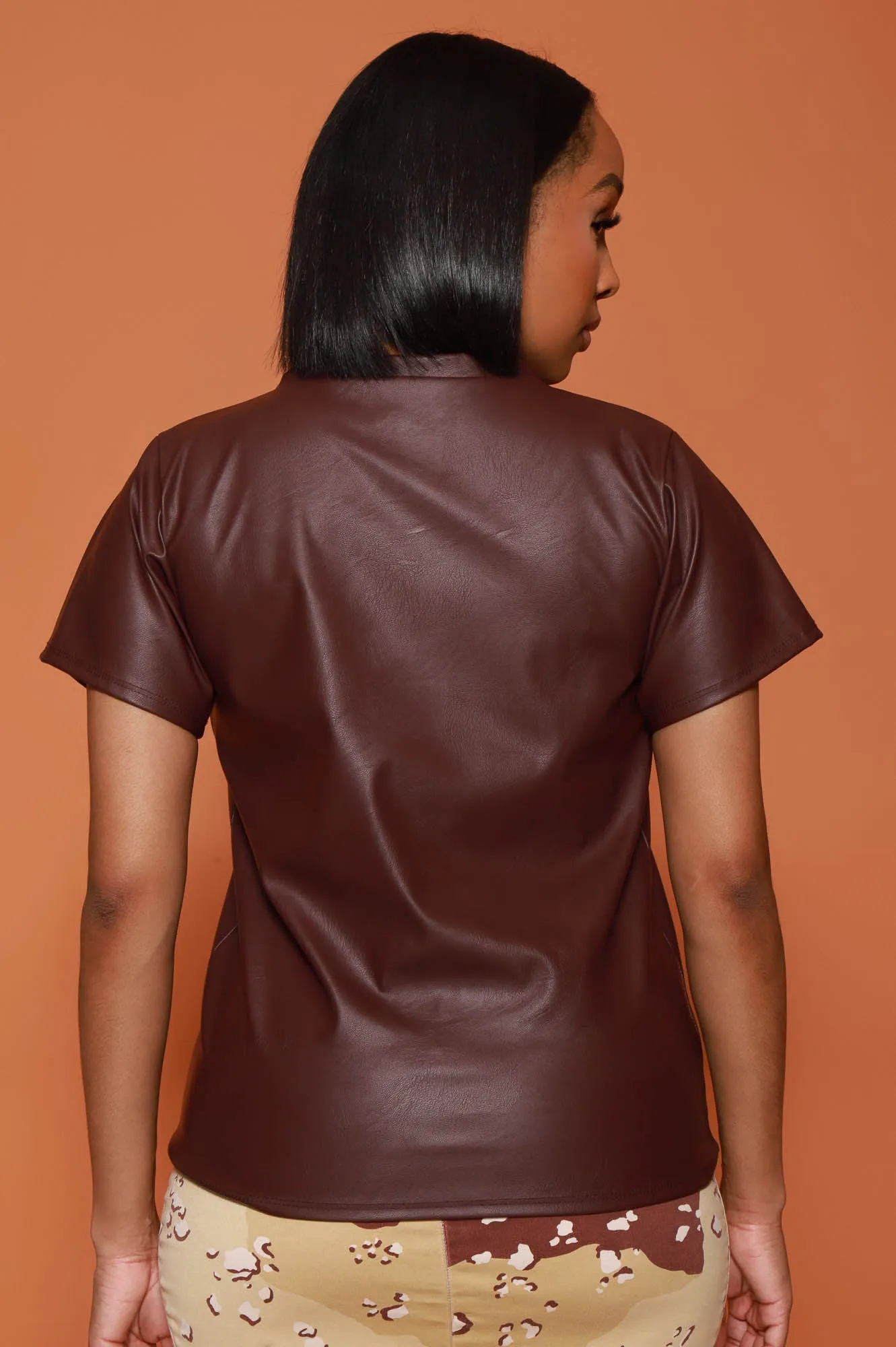 Bad At Love Faux Leather Top - Burgundy sold by Swankaposh product image thumbnail 3