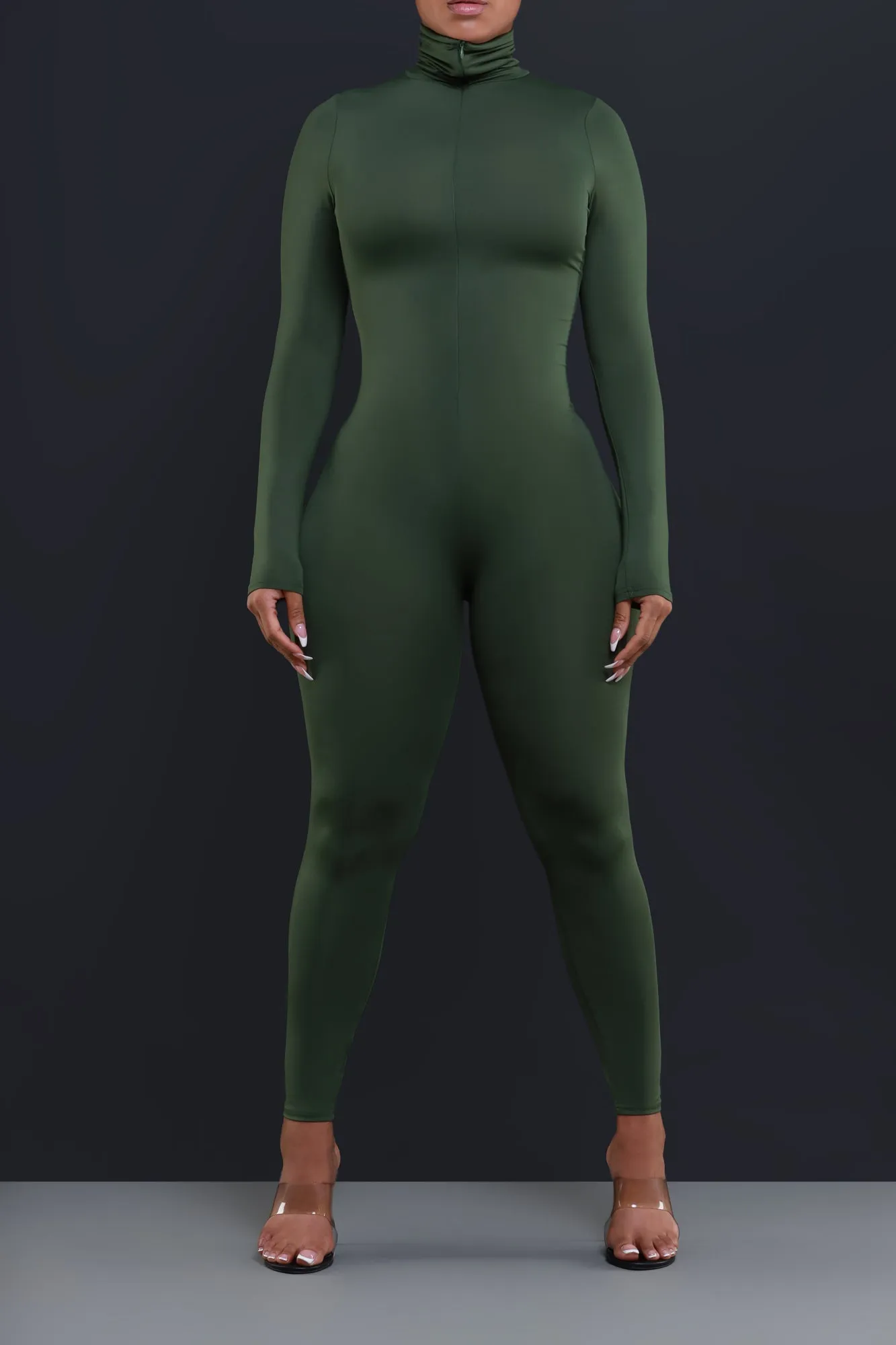 High Class Mock Neck Jumpsuit - Olive sold by Swankaposh
