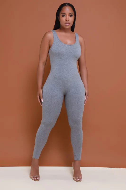 Hit The Spot Sleeveless Jumpsuit - Grey sold by Swankaposh