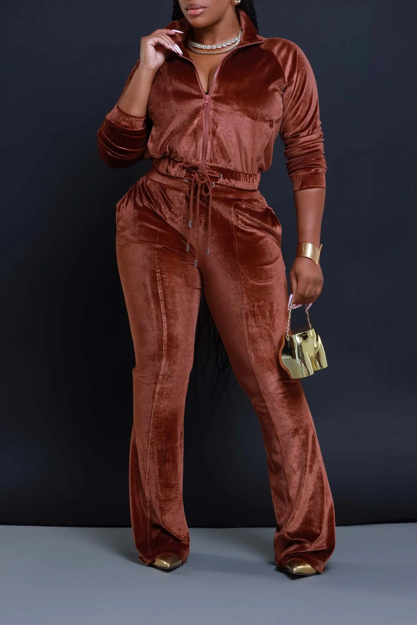 Say Something Velvet Jogger Set - Brown sold by Swankaposh product image thumbnail 2