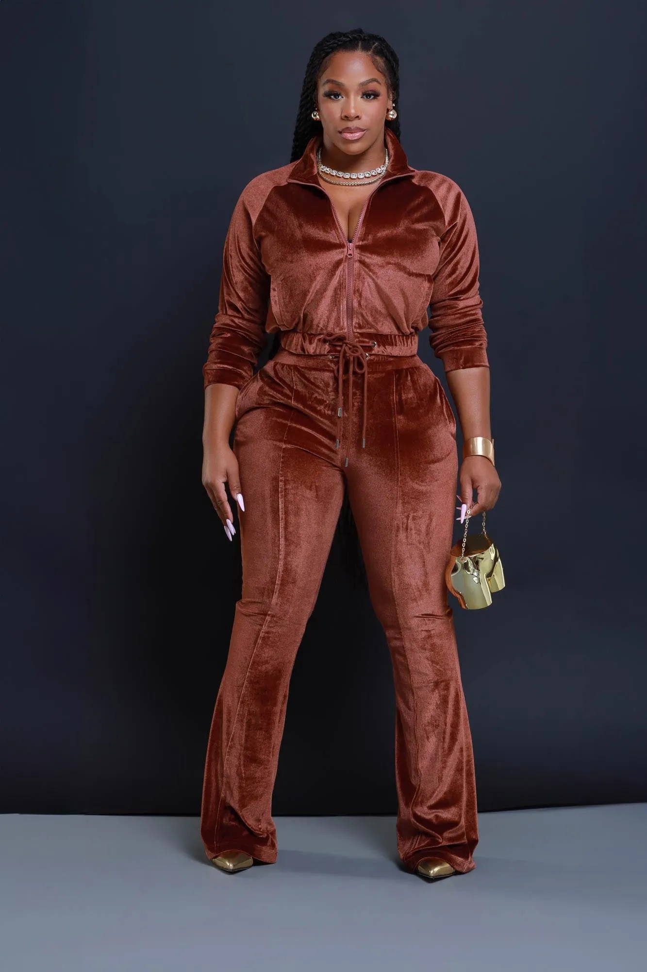 Say Something Velvet Jogger Set - Brown sold by Swankaposh product image thumbnail 4