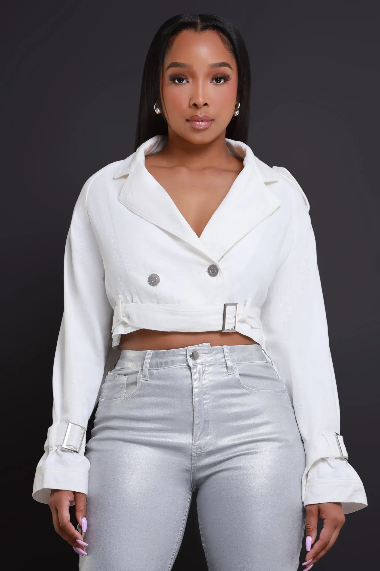 Take The Shot Cropped Denim Jacket - White sold by Swankaposh product image thumbnail 2