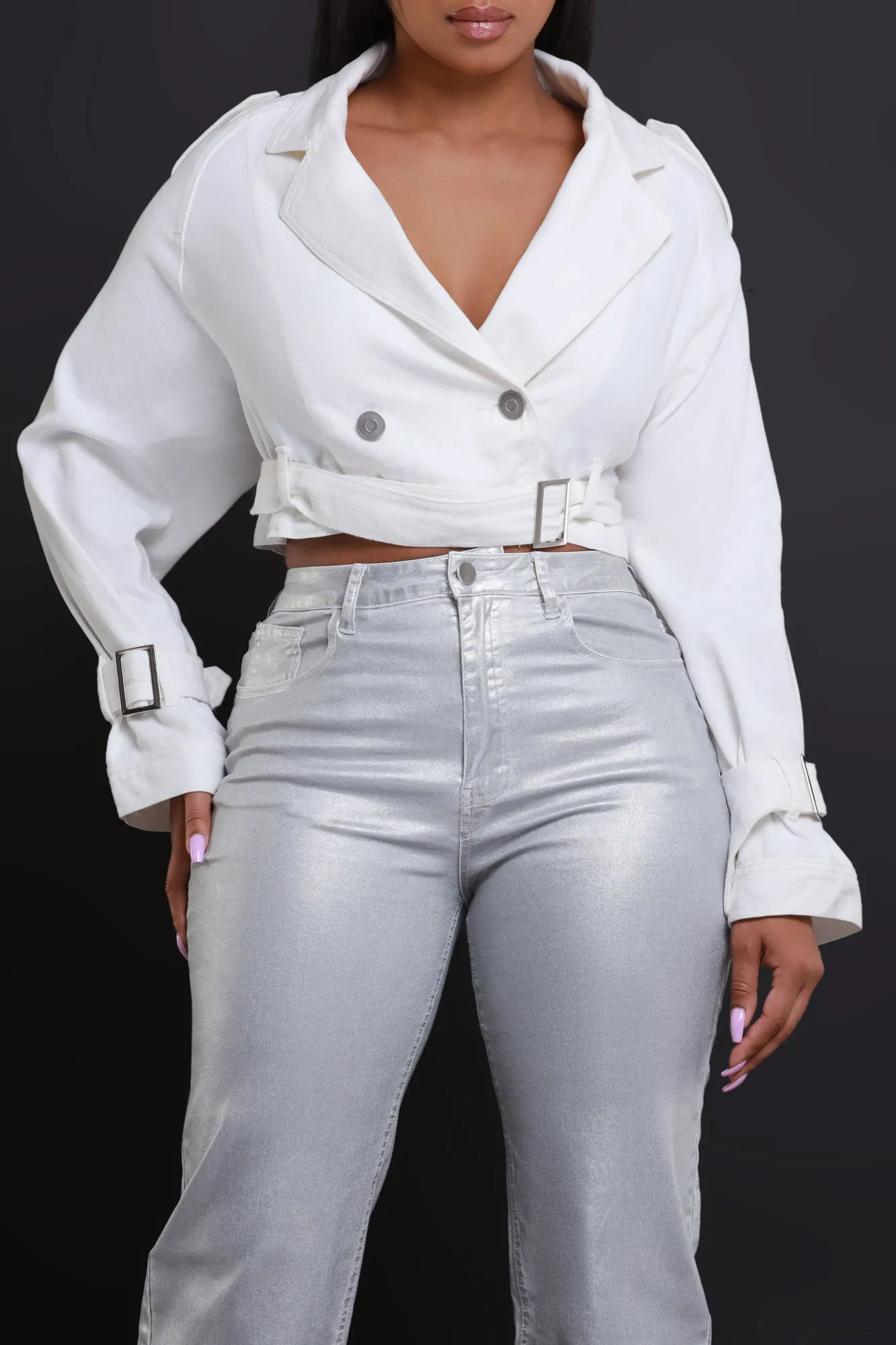 Take The Shot Cropped Denim Jacket - White sold by Swankaposh product image thumbnail 5