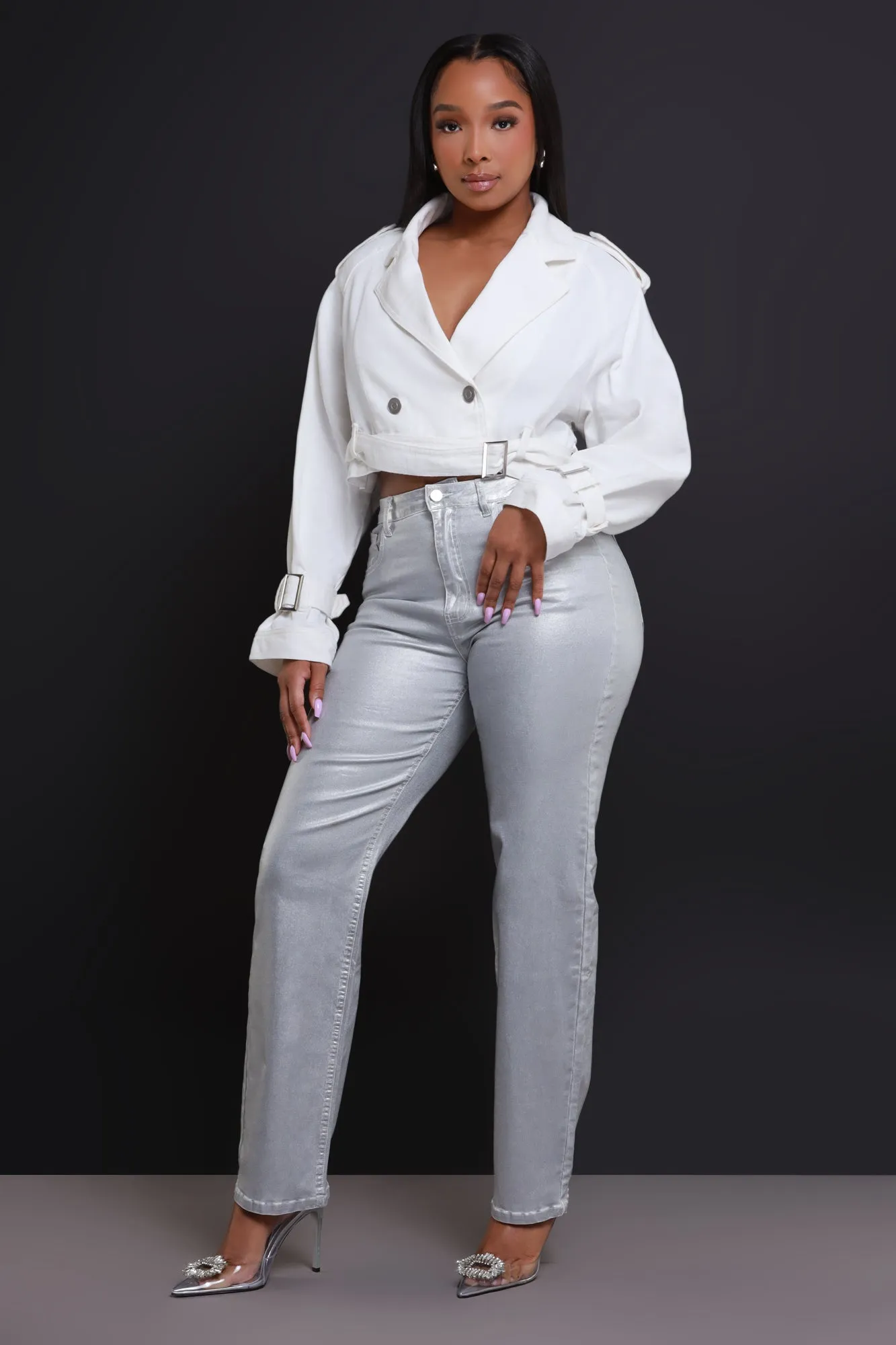 Take The Shot Cropped Denim Jacket - White sold by Swankaposh product image thumbnail 4