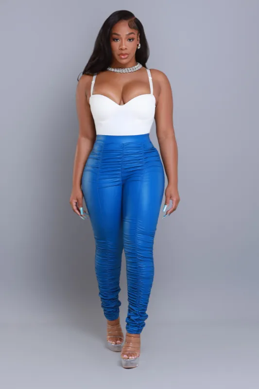 Be Honest Ruched High Waist Pants - Royal Blue Faux Leather Leggings sold by Swankaposh