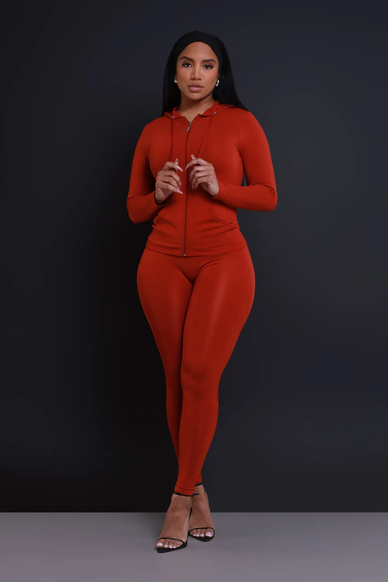 Just Vibing Seamless Zip Up Legging Set - Brick sold by Swankaposh product image thumbnail 4
