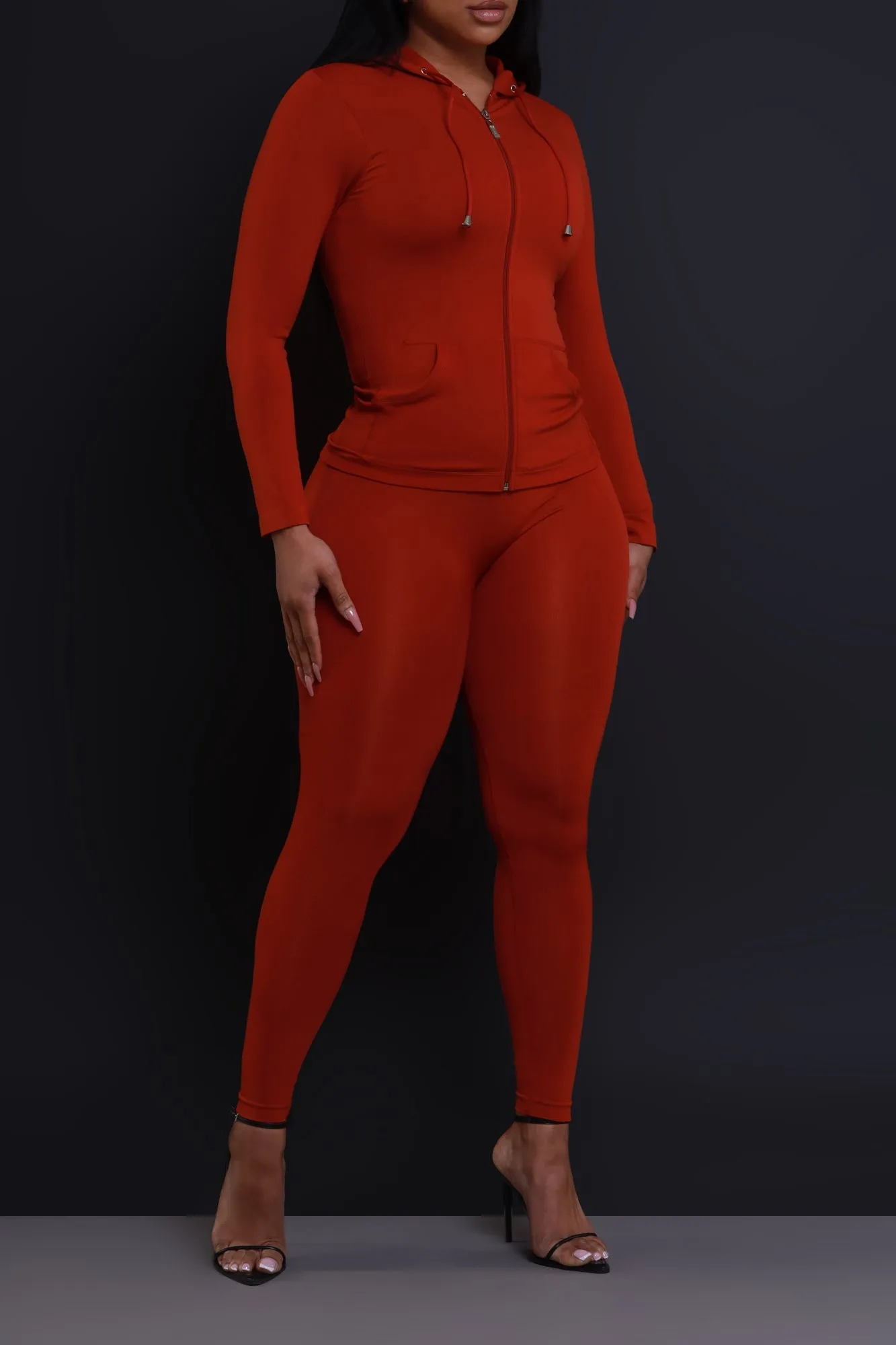 Just Vibing Seamless Zip Up Legging Set - Brick sold by Swankaposh product image thumbnail 2