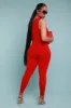Iconic Sleeveless V-Neck Seamless Ribbed Jumpsuit - Red sold by Swankaposh