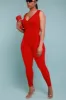 Iconic Sleeveless V-Neck Seamless Ribbed Jumpsuit - Red sold by Swankaposh