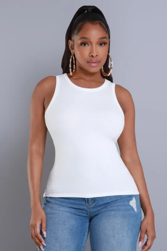 Hit Back Ribbed Tank Top - Ivory sold by Swankaposh