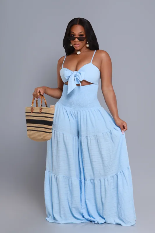 Stage Fright Cut Out Wide Leg Jumpsuit - Light Blue sold by Swankaposh