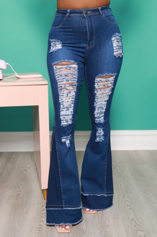 Too Torn Two Toned Distressed Flare Jeans - Medium Wash sold by Swankaposh