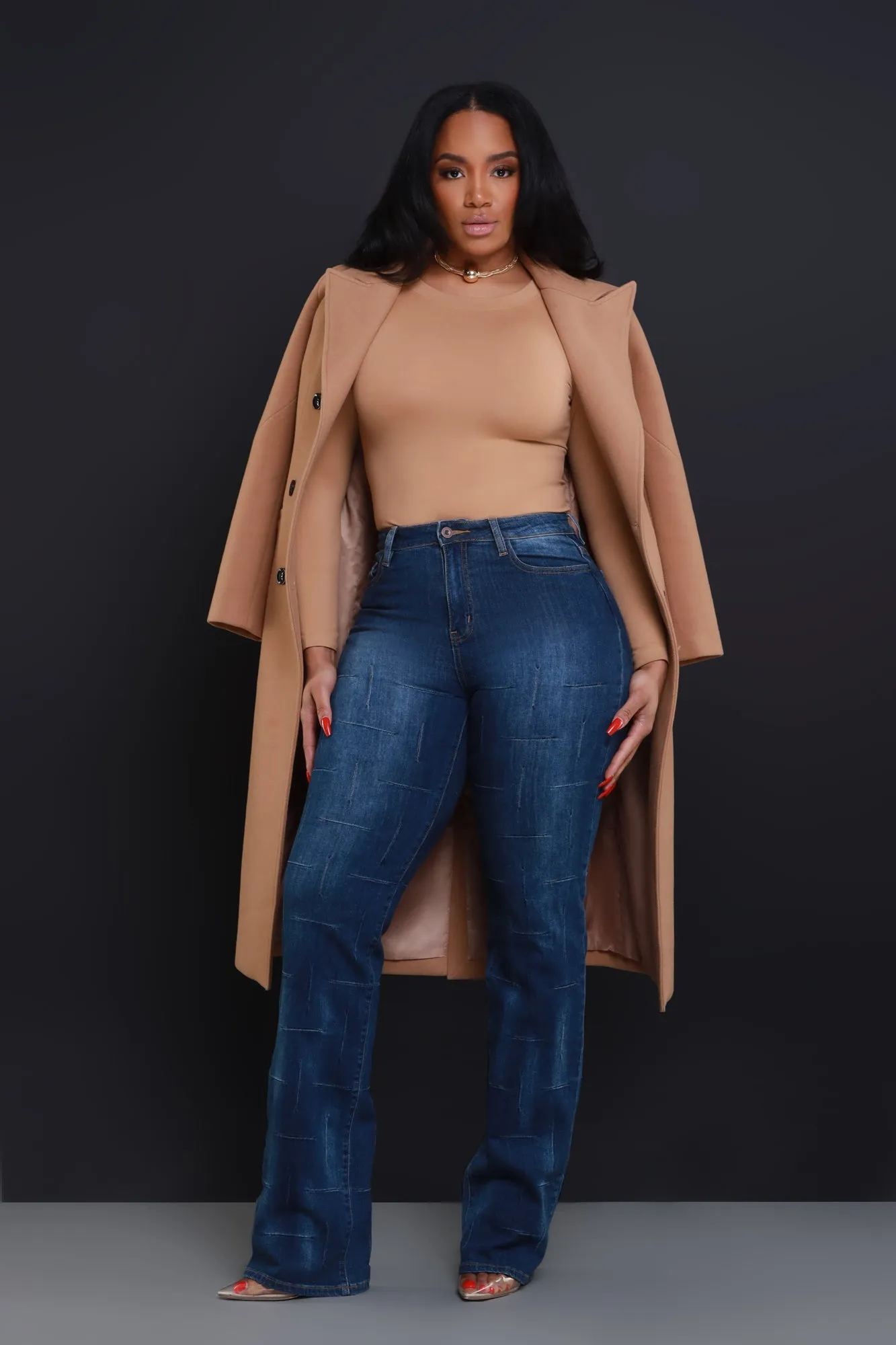 Stand Down High Rise Textured Bootcut Jeans - Dark Wash sold by Swankaposh product image thumbnail 2