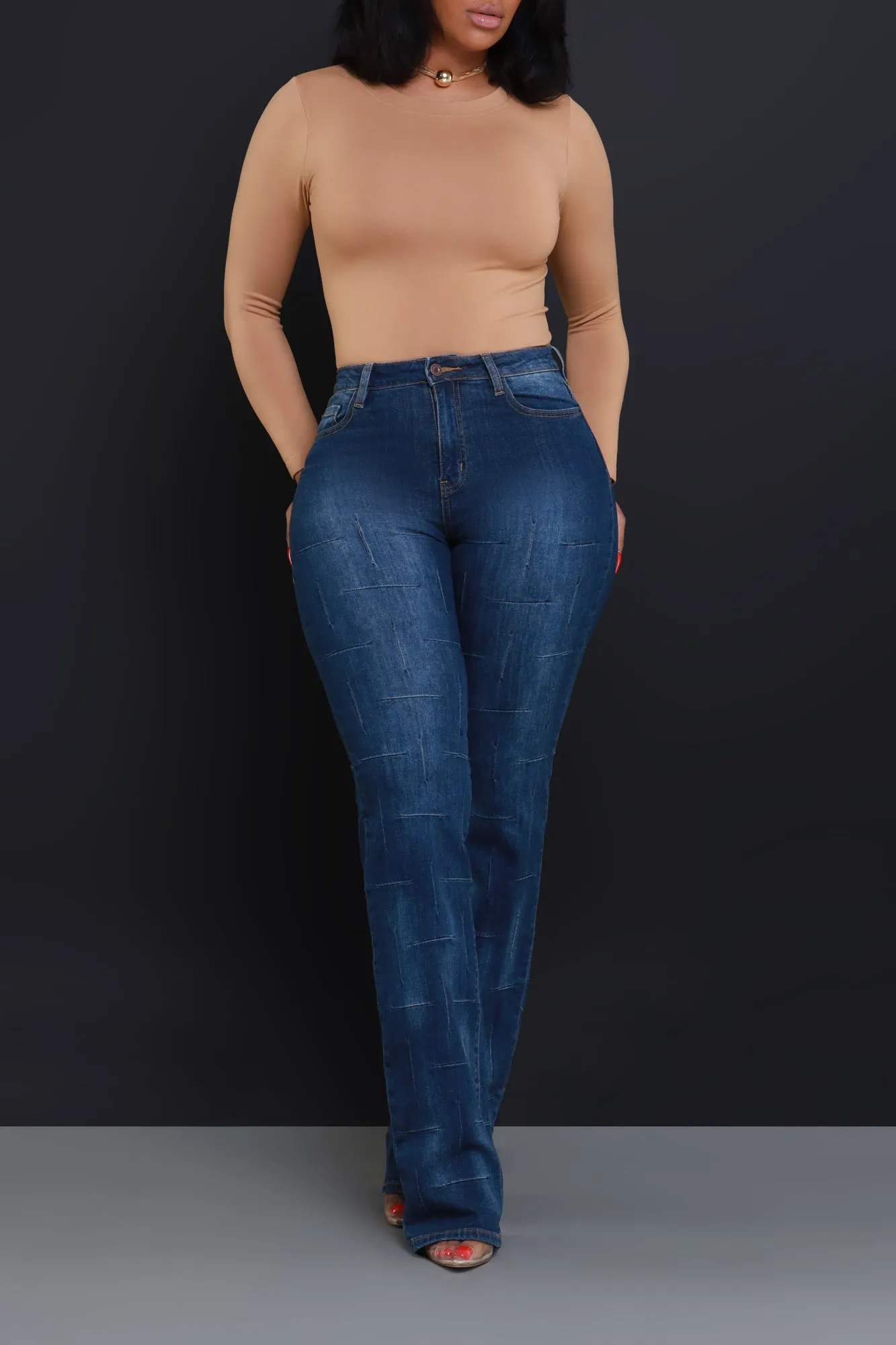 Stand Down High Rise Textured Bootcut Jeans - Dark Wash sold by Swankaposh