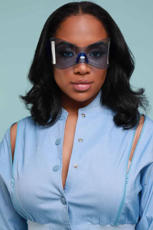 Final Score Curved Shield Sunglasses - Blue sold by Swankaposh