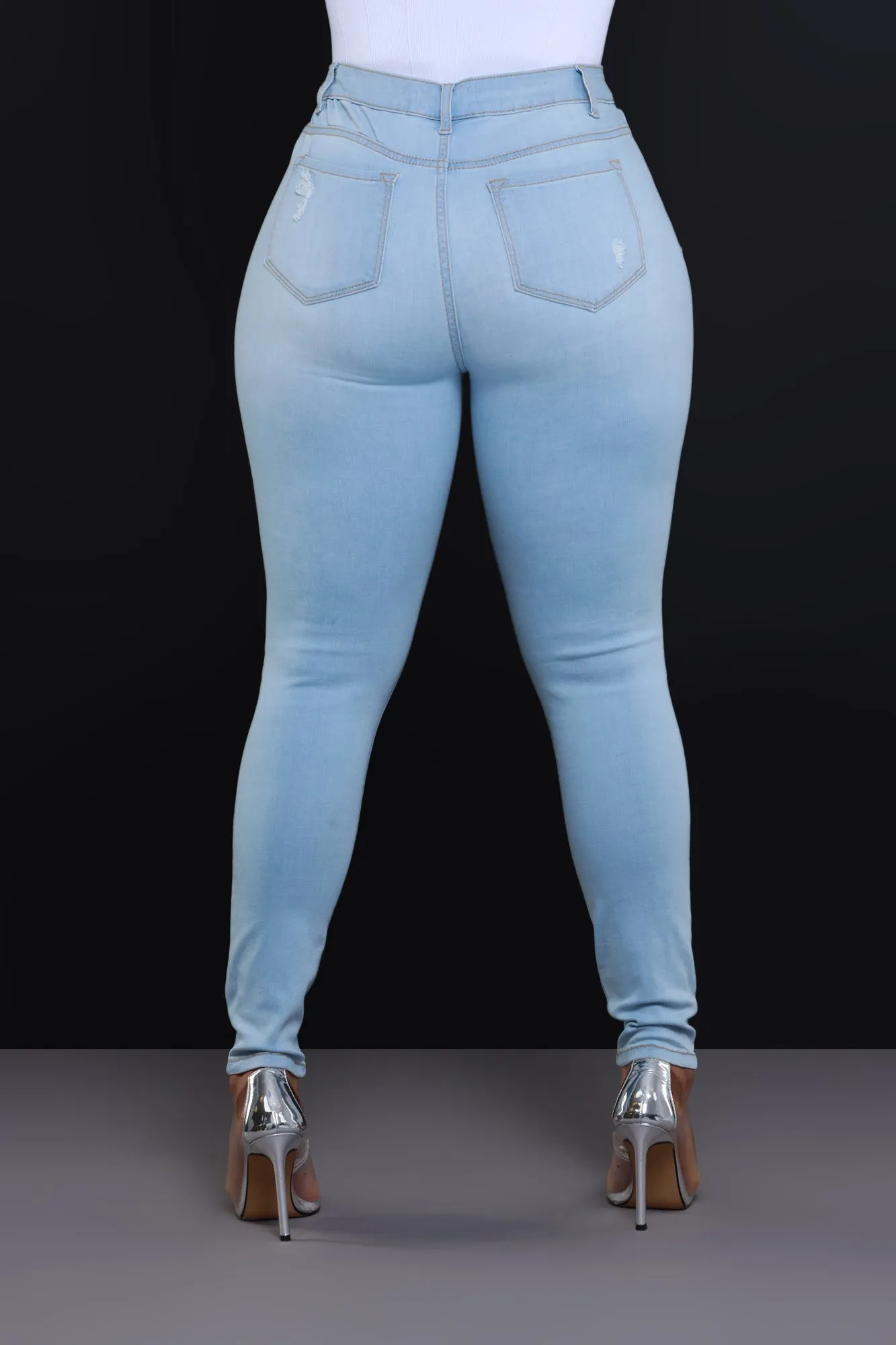 Headspace Mid Rise Hourglass Distressed Skinny Jeans - Light Wash sold by Swankaposh product image thumbnail 3