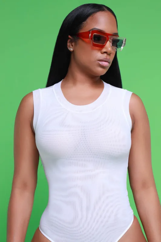 Second Look Sleeveless Mesh Bodysuit - White sold by Swankaposh