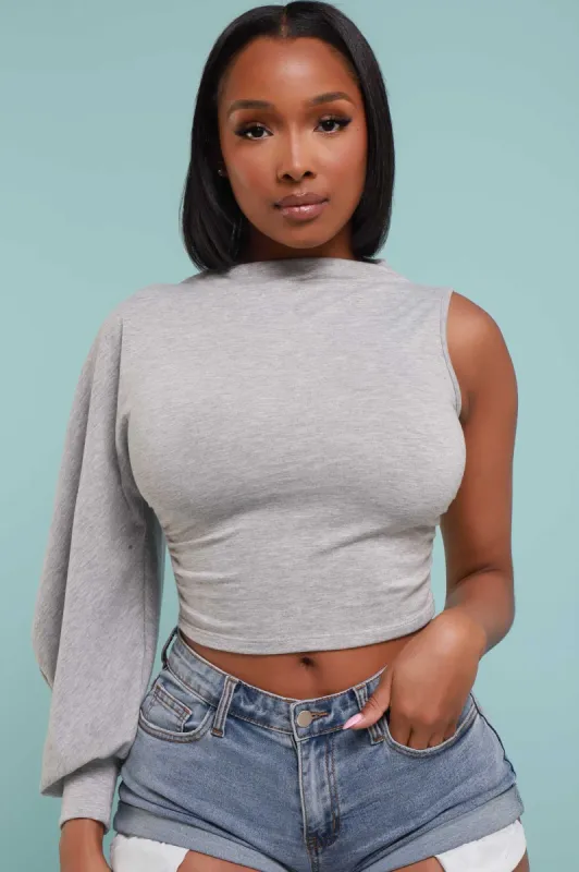 Hard Body One Shoulder Crop Top - Heather Grey sold by Swankaposh