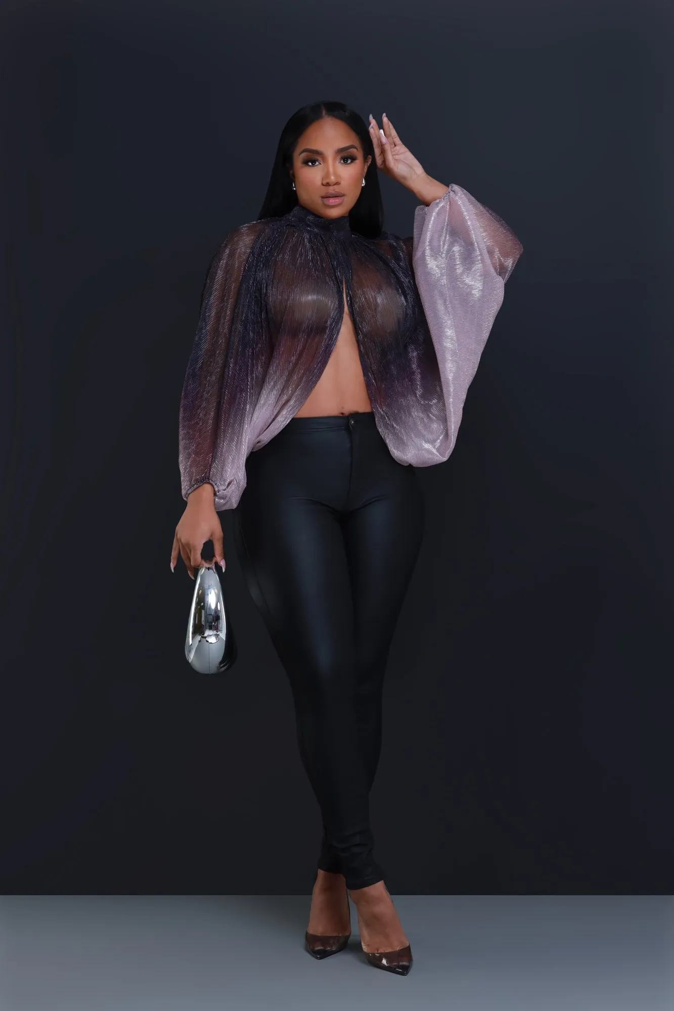 Backstage Pass Sheer Open Front Top - Purple Ombre sold by Swankaposh product image thumbnail 4