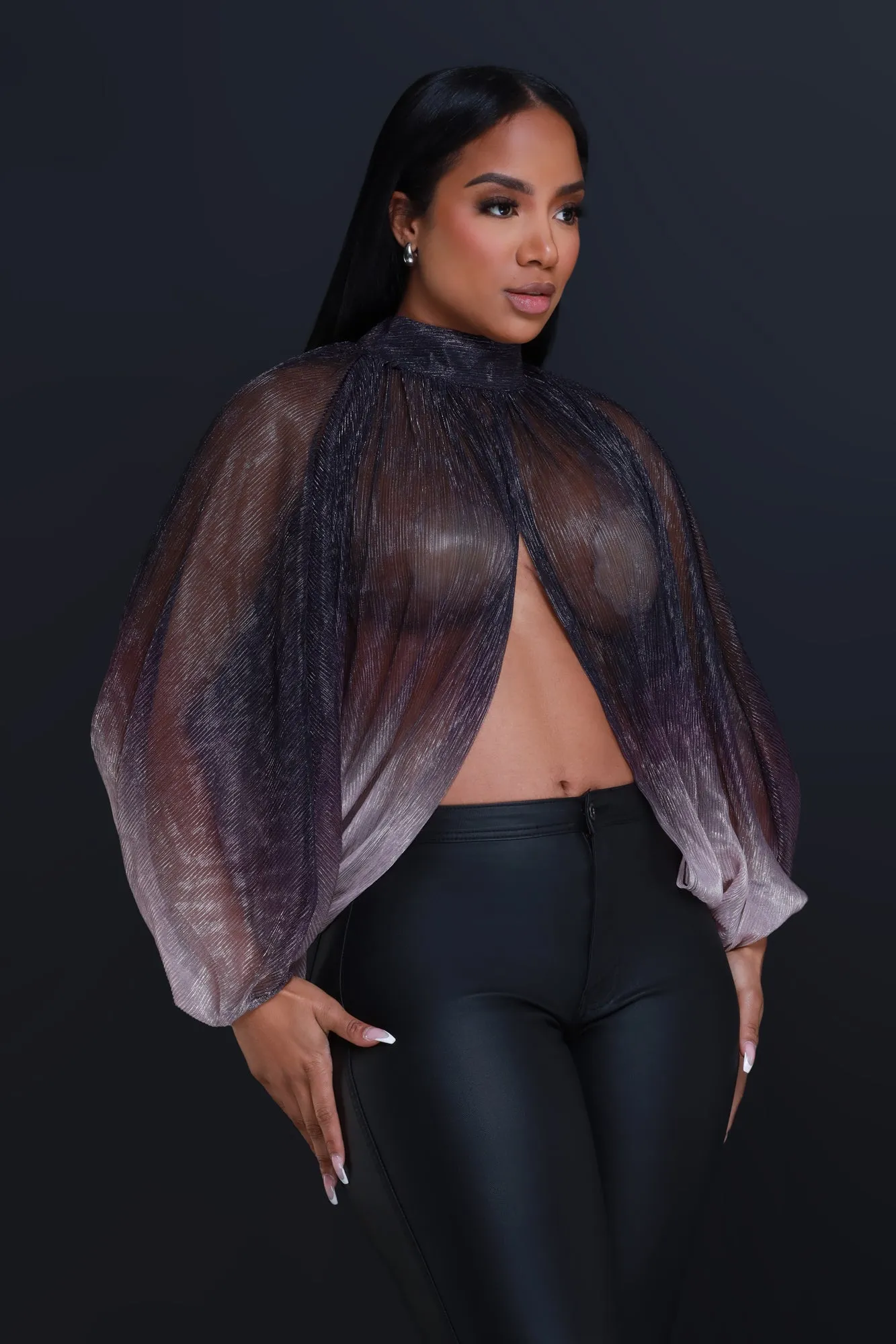 Backstage Pass Sheer Open Front Top - Purple Ombre sold by Swankaposh