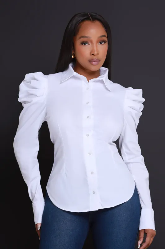 Lady Power Shoulder Button Up Blouse - White sold by Swankaposh